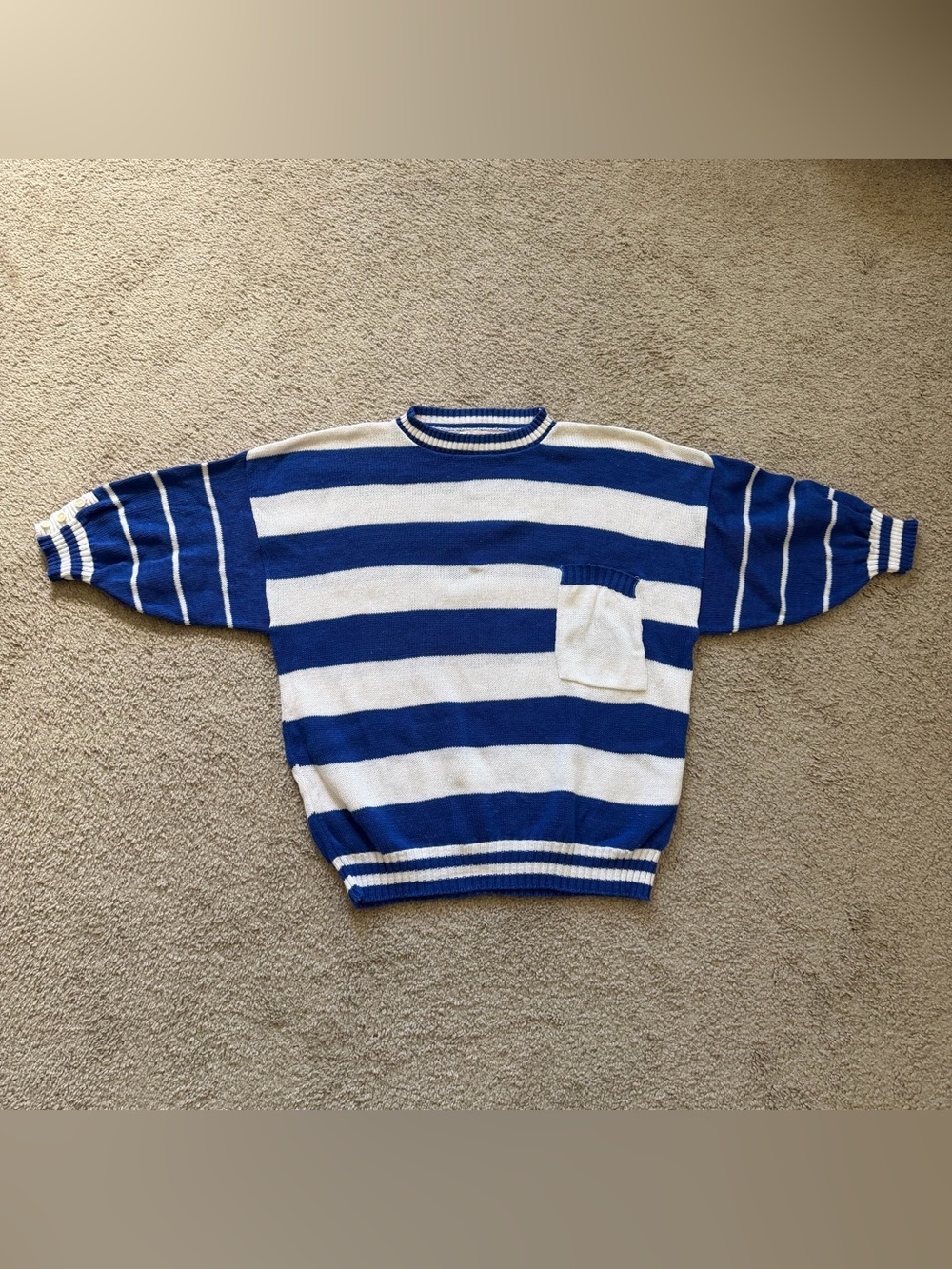 VTG ~ 1980s ~ Fall River Knitting Mills ~ Oversized Blue Stripe Sweater ~ Size L
